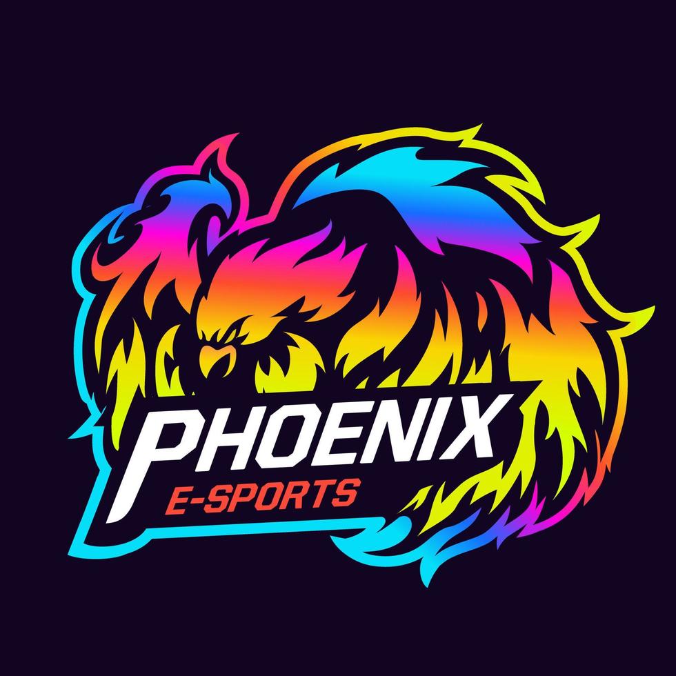 plantilla de logotipo de juego de equipo de mascota de e-sports de phoenix. mitología pájaro mascota vector ilustración logo. diseño de mascota de fénix rojo, diseño de emblema para el equipo de esports. ilustración vectorial, colorido