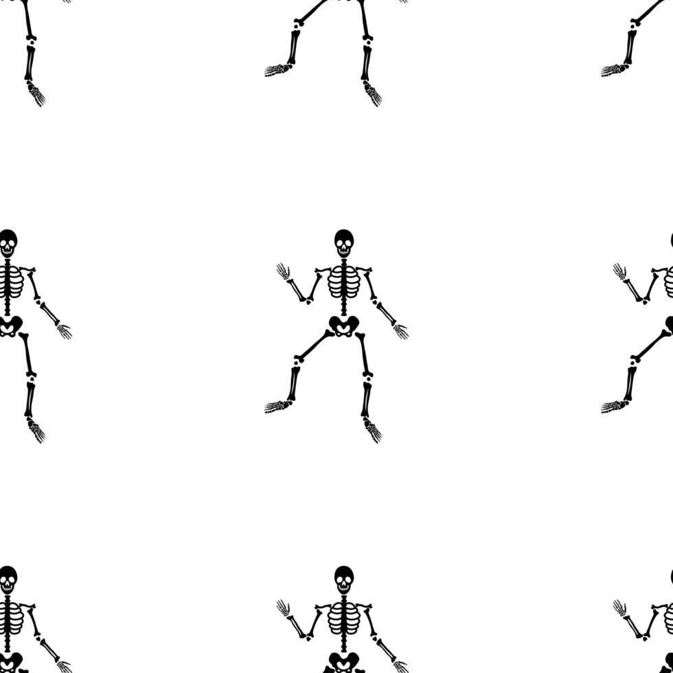 Black skeletons in various poses pattern. Halloween design. Perfect for fall, holidays, fabric, textile. Seamless repeat swatch. vector