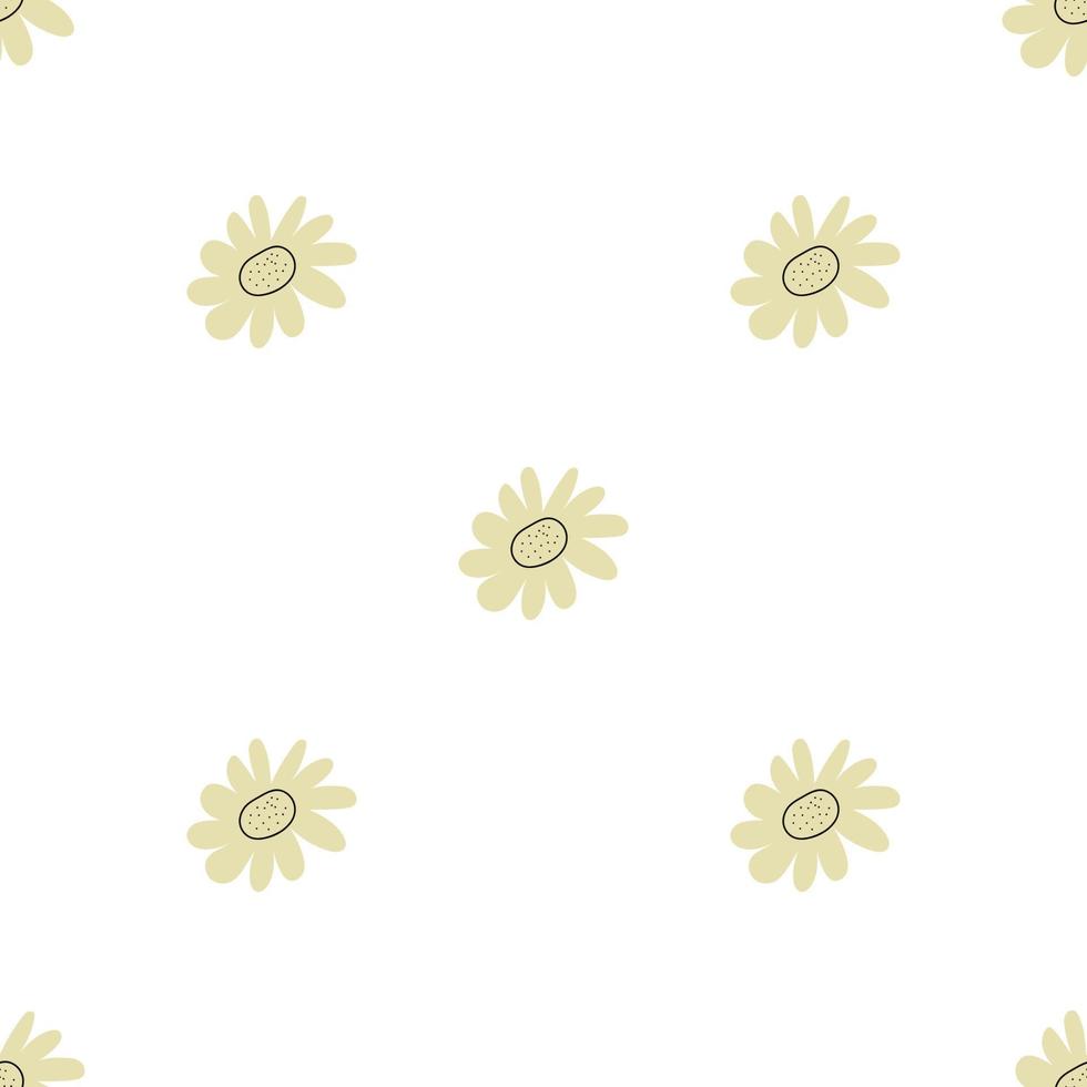 Floral seamless vector pattern with flowers. Spring flora. Simple hand-drawn kids style. Pretty ditsy for fabric, textile, wallpaper. Digital paper in white background