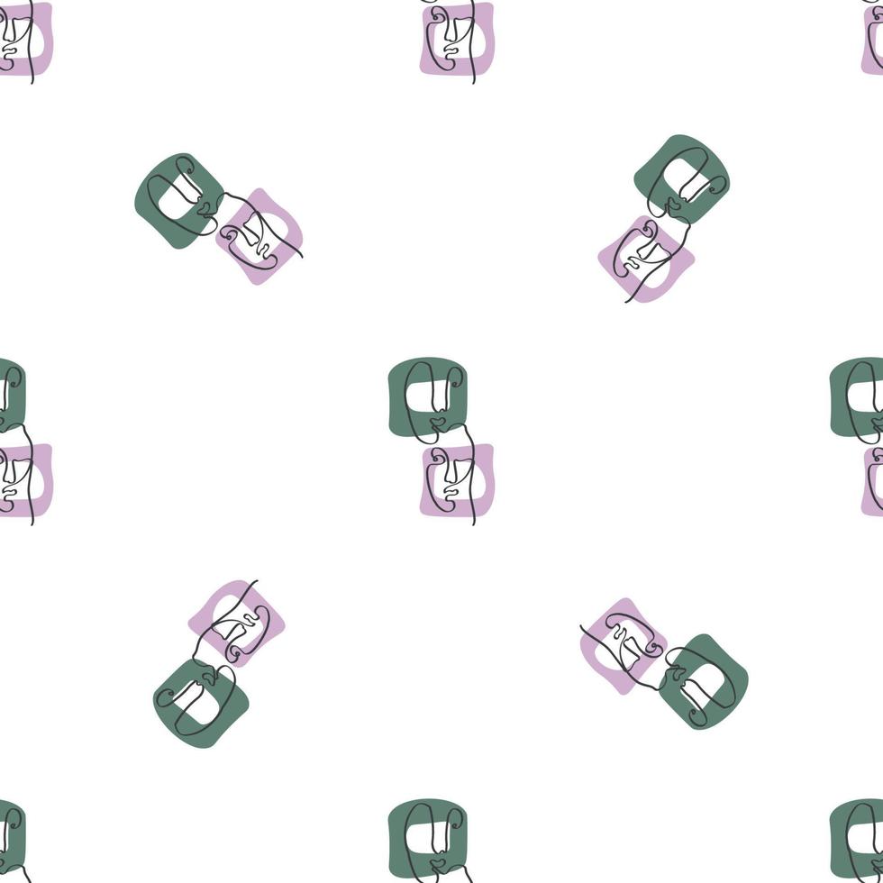 Surreal Faces One Line Seamless Pattern . Abstract Minimalistic Art