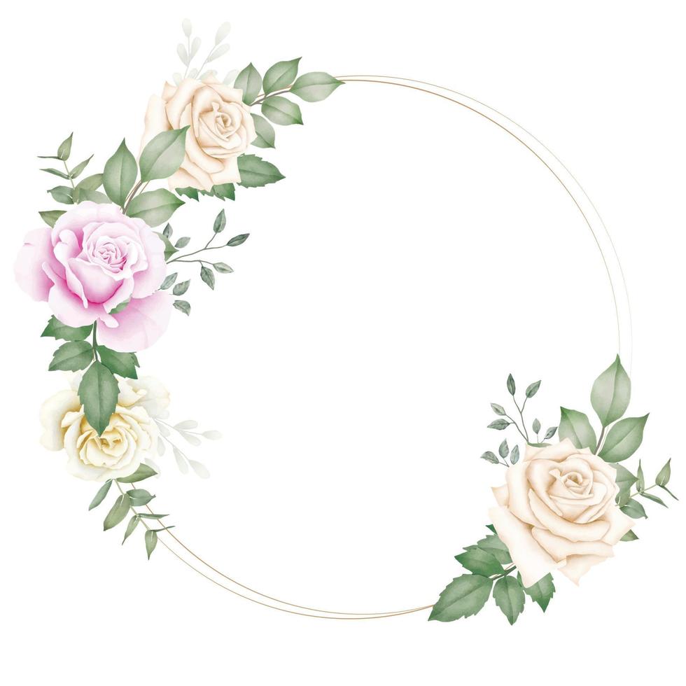 Watercolor Floral Wreath With Beautiful Flower Decoration For Wedding Or Greeting Cards Composition vector