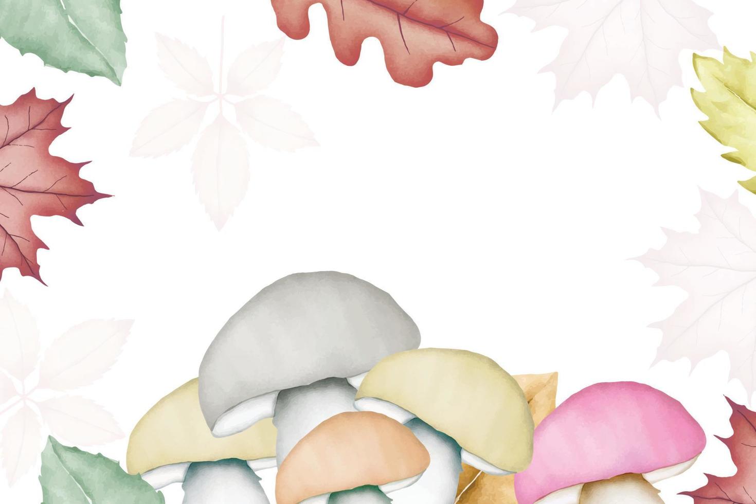 Watercolor Mushroom And Leaves Background vector