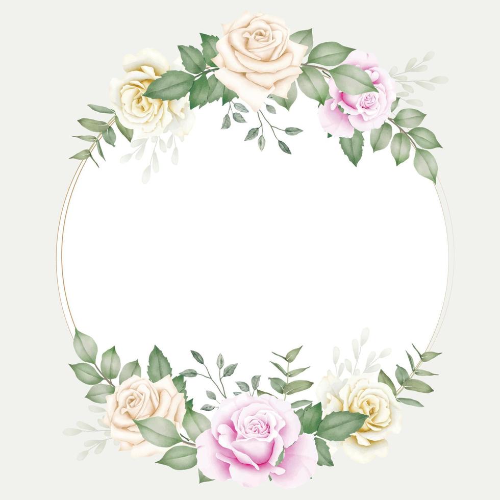 Watercolor Floral Wreath With Beautiful Flower Decoration For Wedding Or Greeting Cards Composition vector