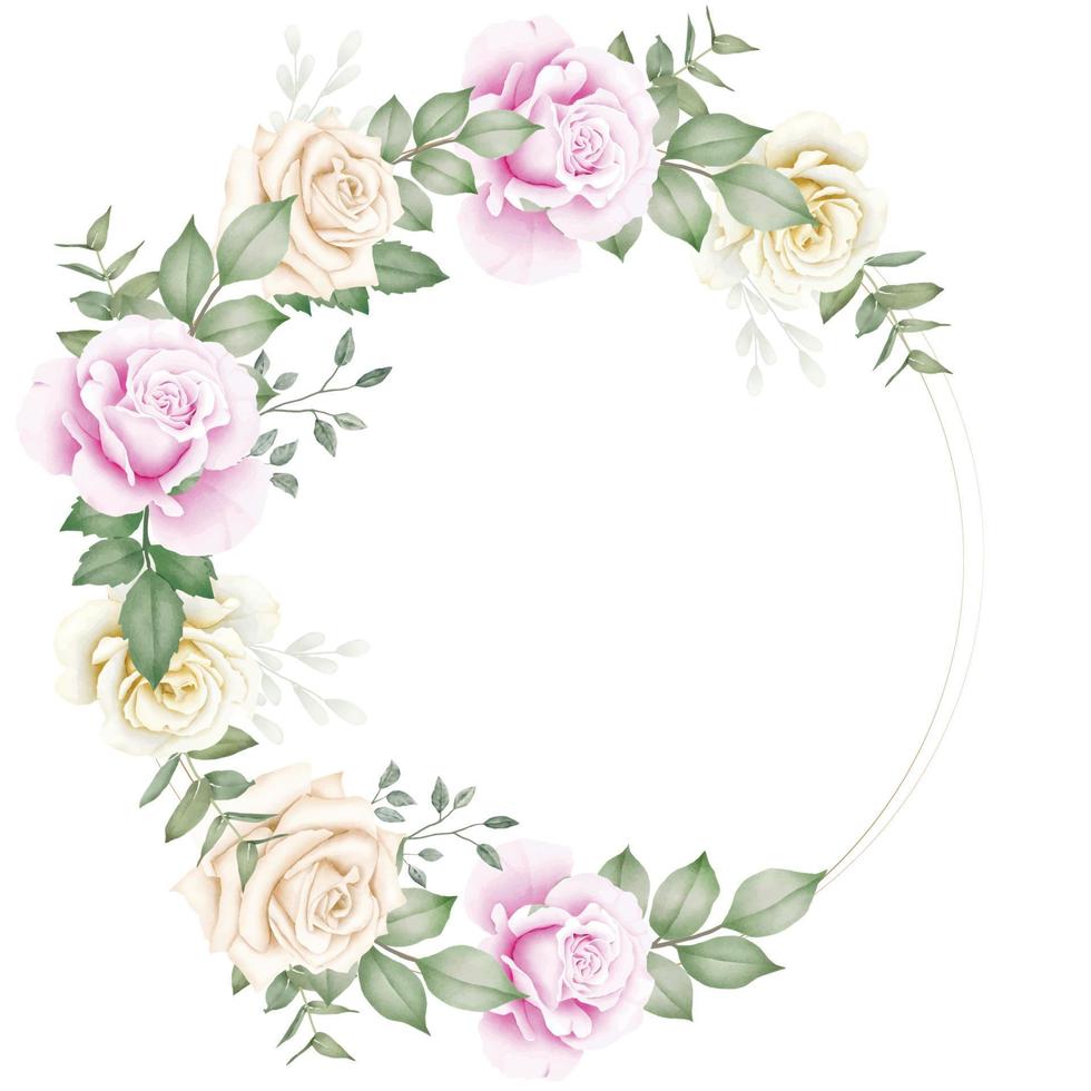 Watercolor Floral Wreath With Beautiful Flower Decoration For Wedding Or Greeting Cards Composition vector