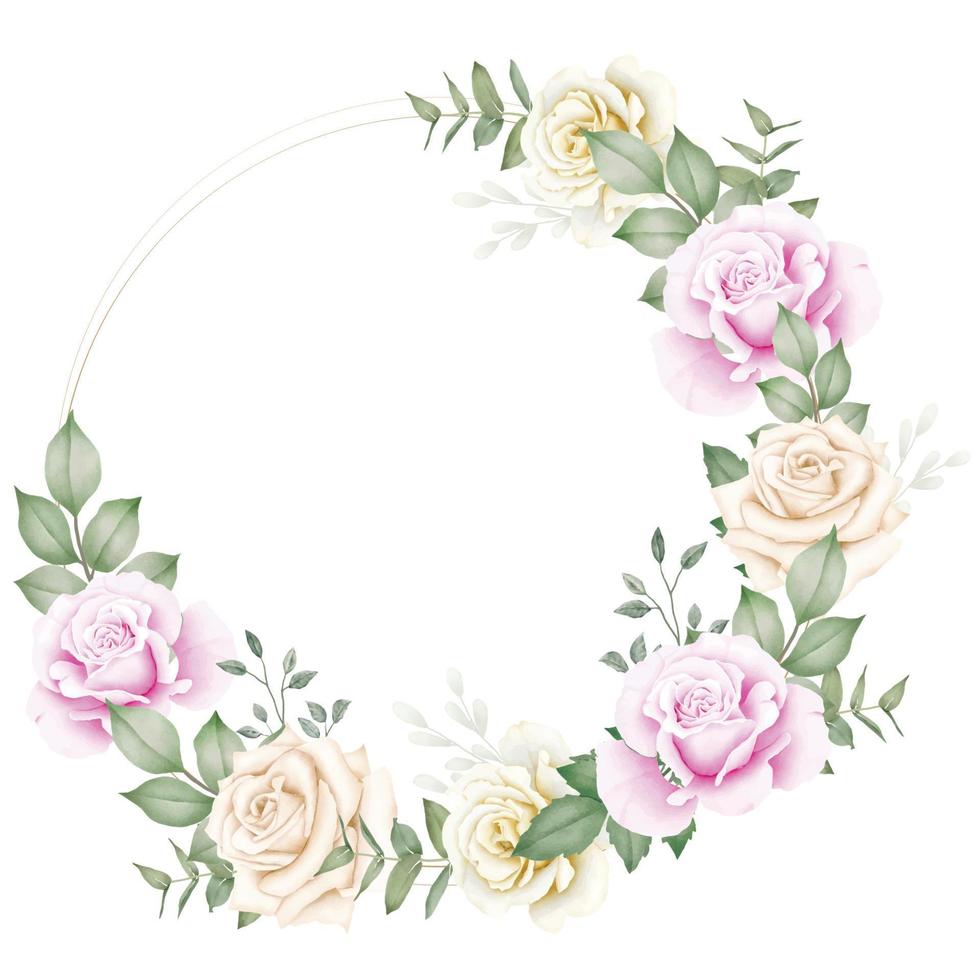 Watercolor Floral Wreath With Beautiful Flower Decoration For Wedding Or Greeting Cards Composition vector
