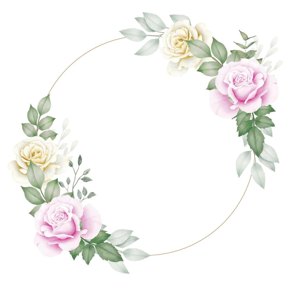 Watercolor Floral Wreath With Beautiful Flower Decoration For Wedding Or Greeting Cards Composition vector