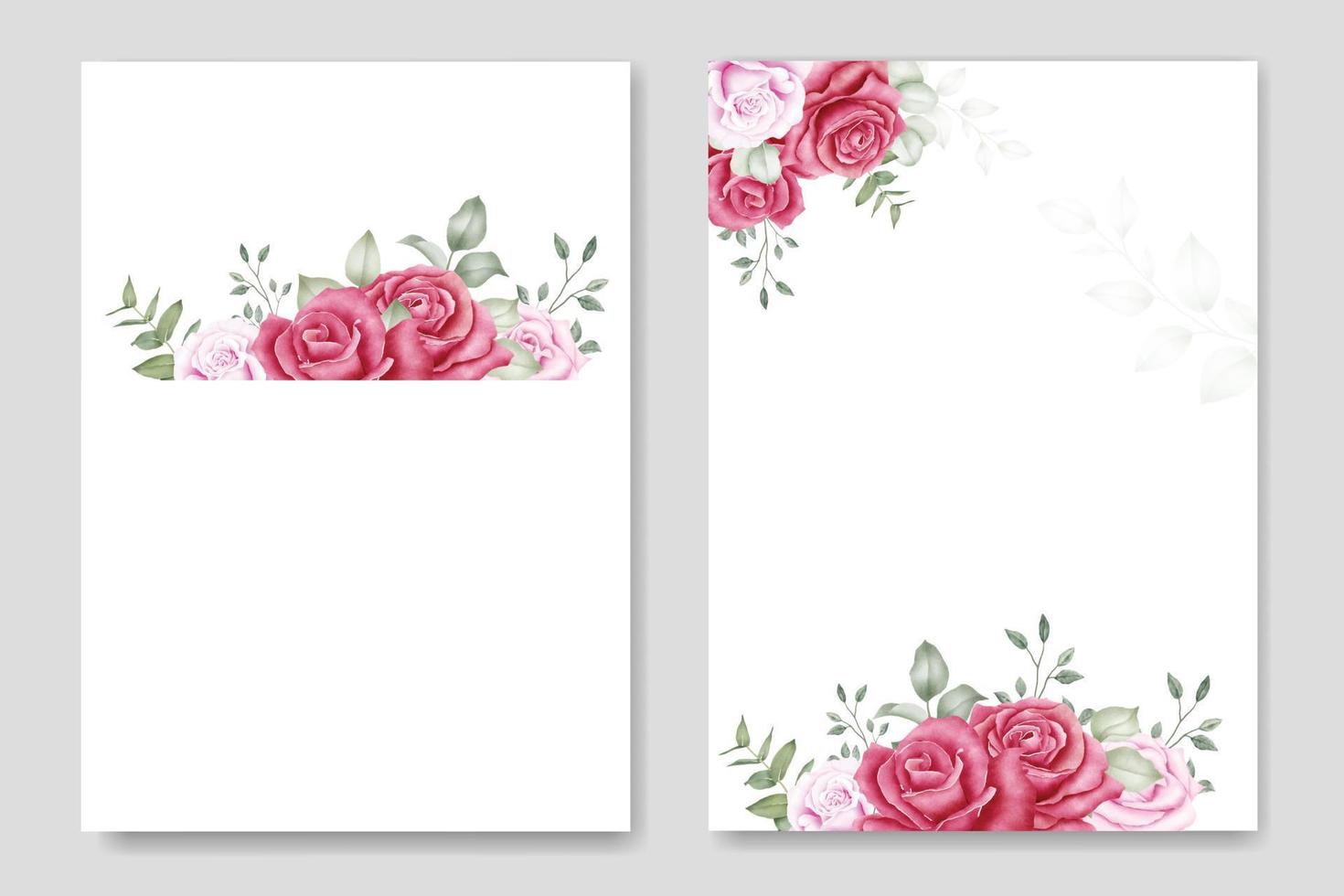 plantilla de tarjeta de invitación de boda de flor granate romántica vector