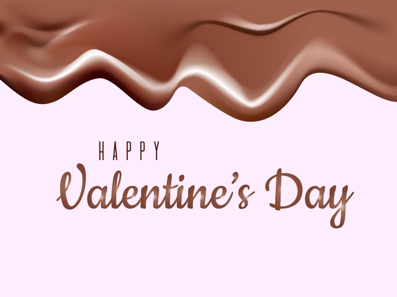 banner de feliz día de san valentín, tarjeta de felicitación para el día de san valentín con corazones sobre un fondo rosa. Goteo de chocolates derretidos isoalted. ilustración 3d realista de resma o jarabe de chocolate líquido. vector