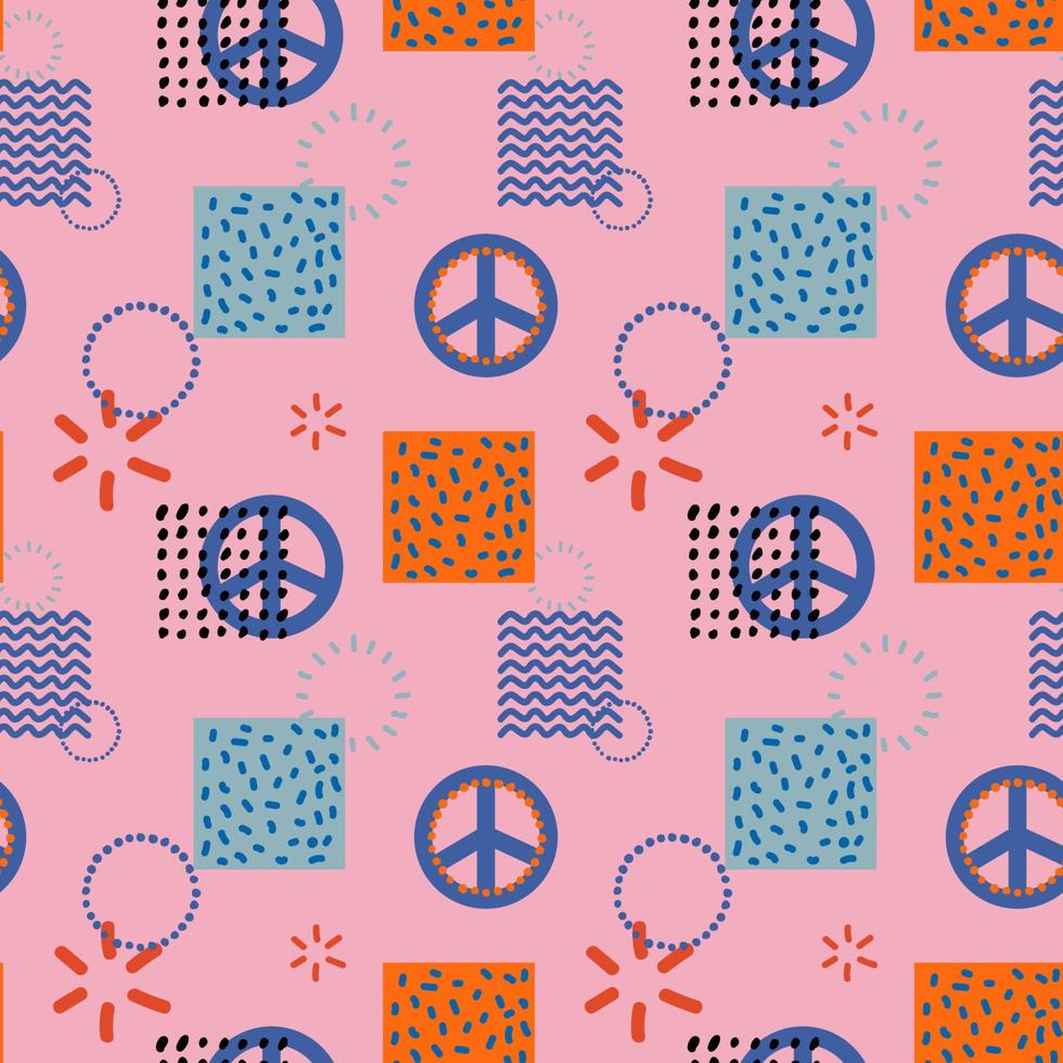 Groovy seamless patterns with peace sign. Vector backgrounds in trendy retro trippy style. Hippie 60s, 70s style. Design for fashion , fabric, textile, wallpaper, cover.