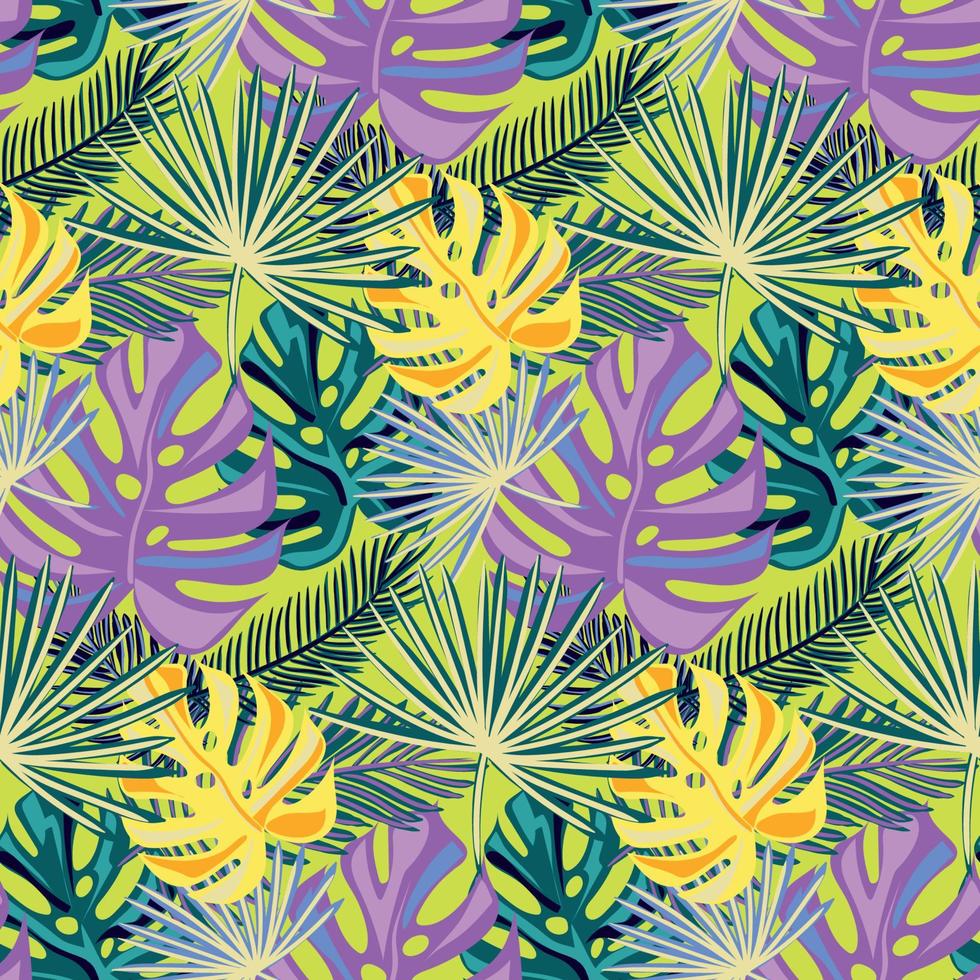 Tropical seamless natural pattern of exotic leaves. Vector floral background. Beautiful allover print with hand drawn exotic plants. Swimwear botanical design.