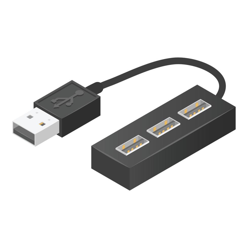 icono de concentrador usb de cable, estilo isométrico vector