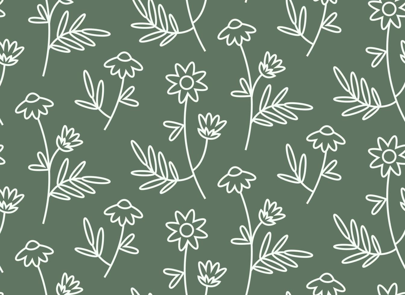 Seamless pattern with daisies. Nature texture in outline style. vector