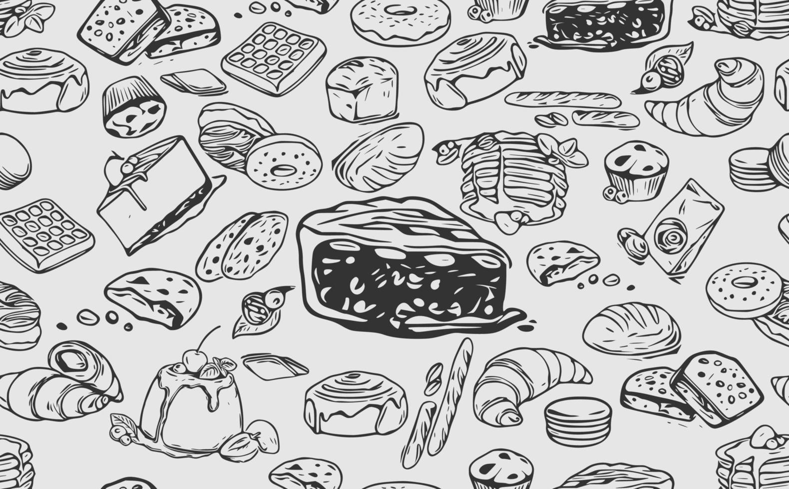 Vector bakery retro seamless pattern. Vintage Illustration. Sketch