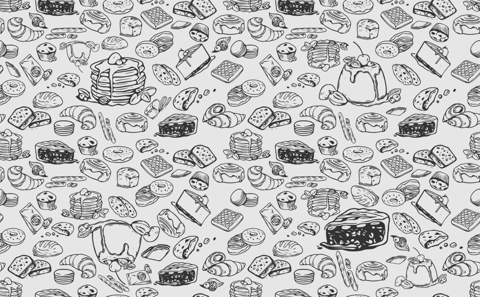 Vector bakery retro seamless pattern. Vintage Illustration. Sketch