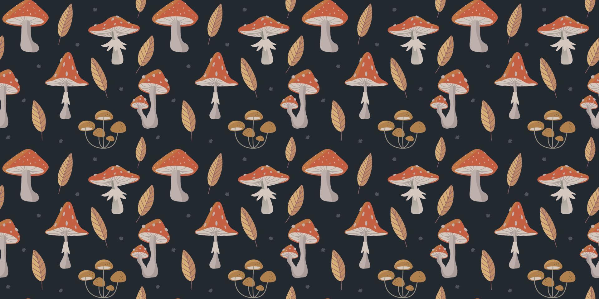 patrón sin costuras dibujado a mano de setas del bosque. hongo amanita vectorial vector