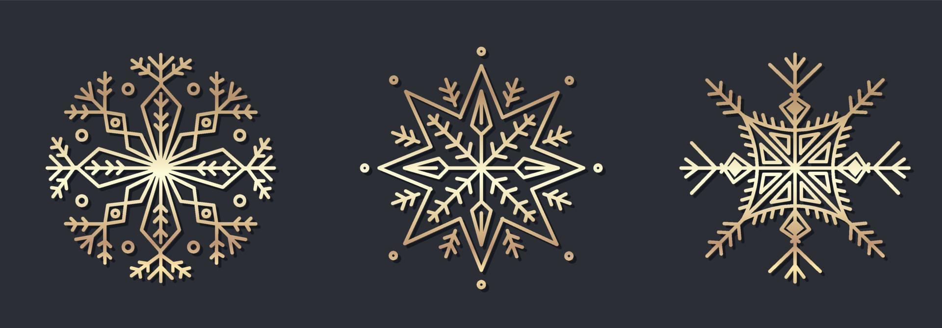 Set of decorative gold snowflakes ornament vector