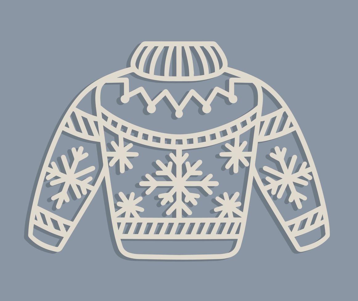 Laser cut ugly Christmas sweaters or jumper Templates. Christmas tree wood decorations toy with snowflakes vector