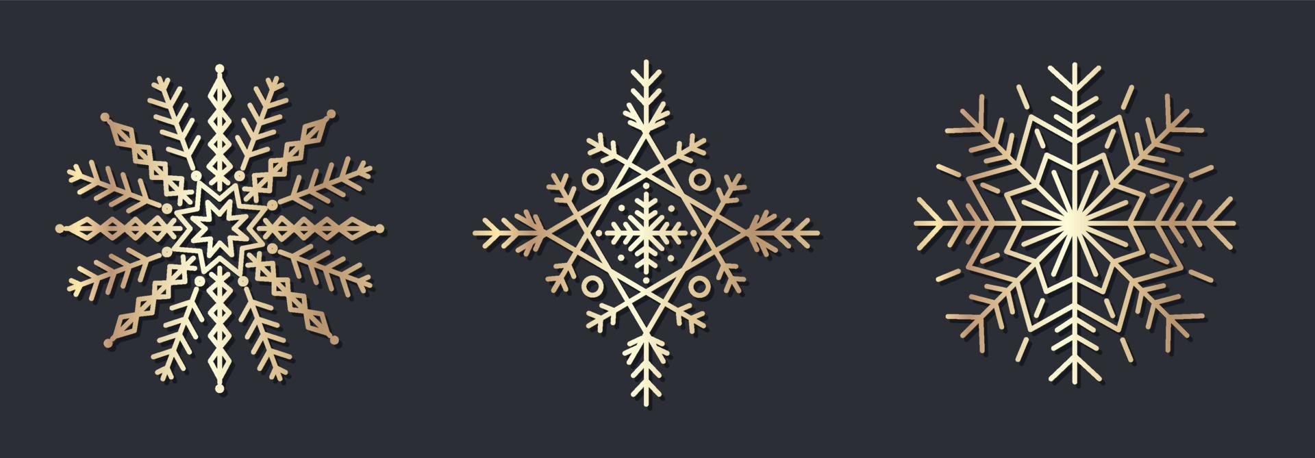 conjunto de adornos decorativos de copos de nieve dorados vector