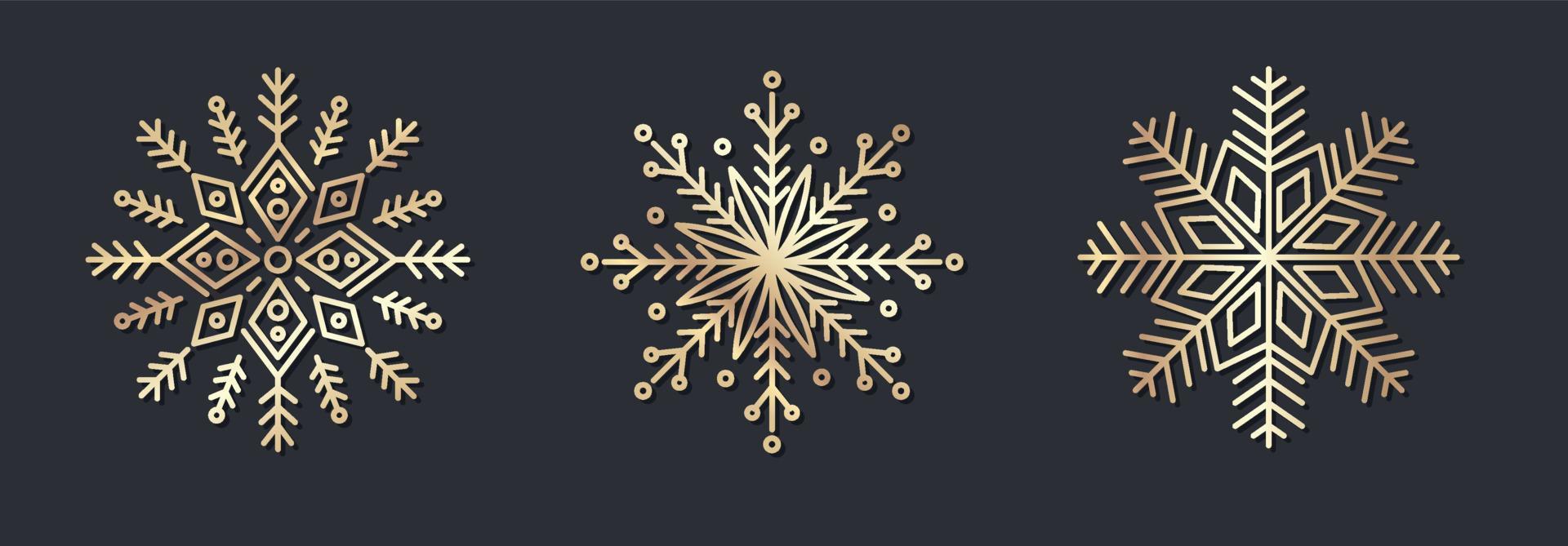 conjunto de adornos decorativos de copos de nieve dorados vector