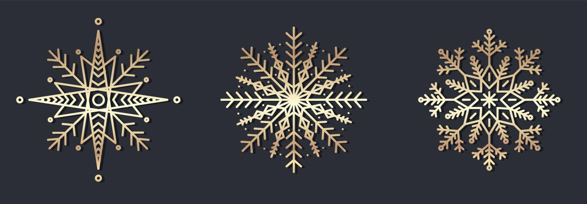 Set of decorative gold snowflakes ornament vector