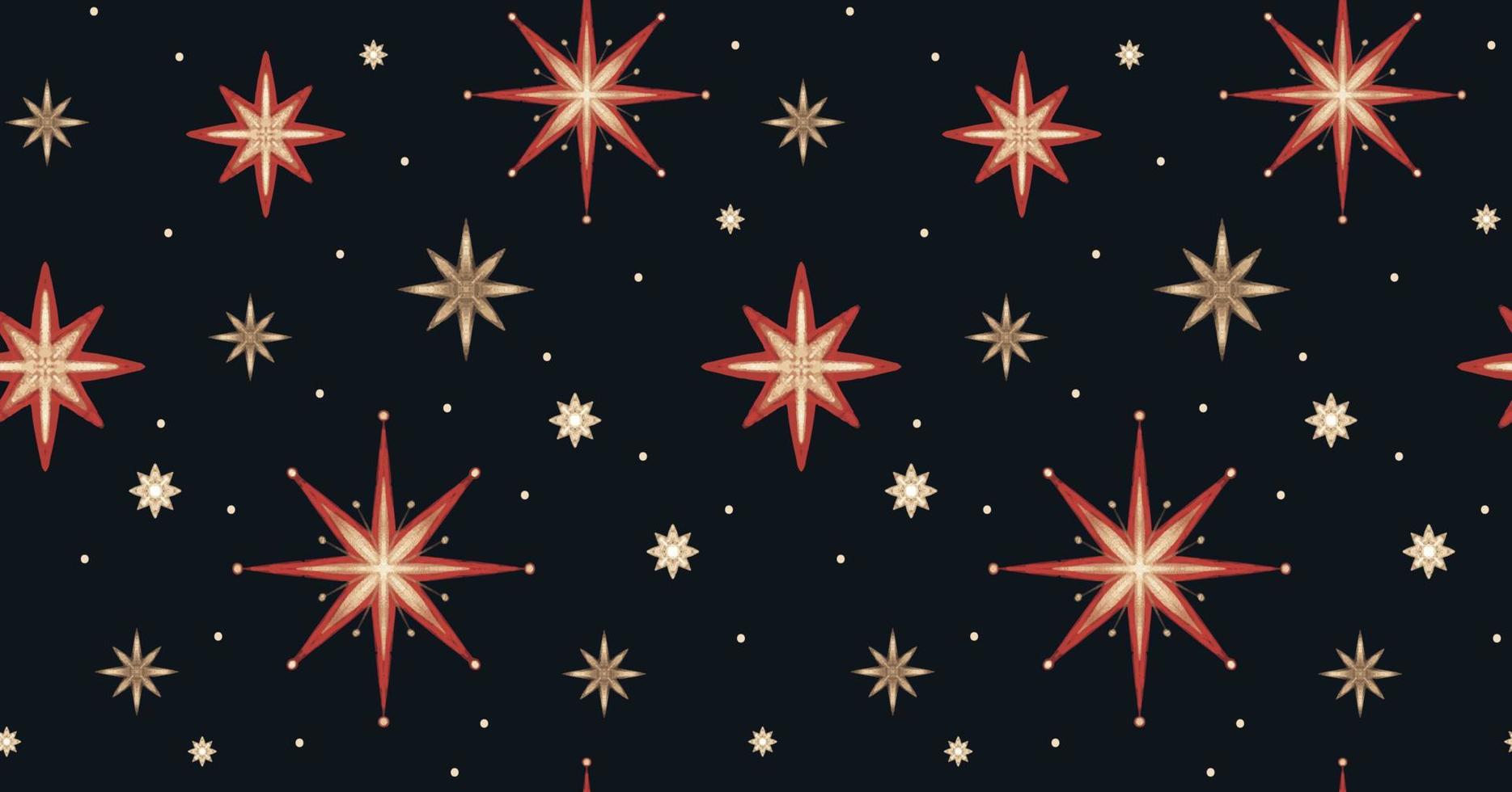 patrón transparente de navidad dibujado a mano oscura con estrellas doradas. fondo de lujo de vacaciones de invierno vector