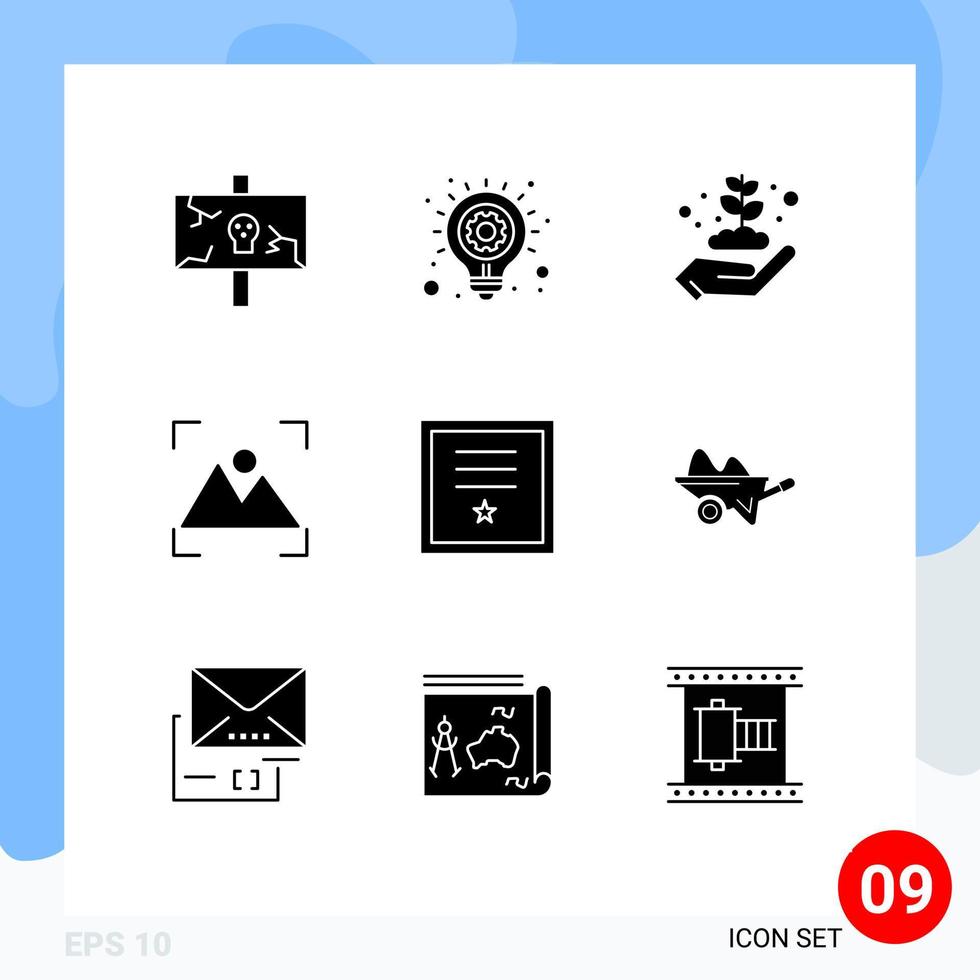 9 User Interface Solid Glyph Pack of modern Signs and Symbols of badges photo business idea focus gardening Editable Vector Design Elements