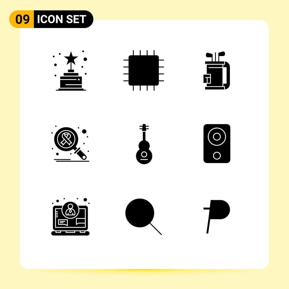 9 Thematic Vector Solid Glyphs and Editable Symbols of audio search bag infection stick Editable Vector Design Elements