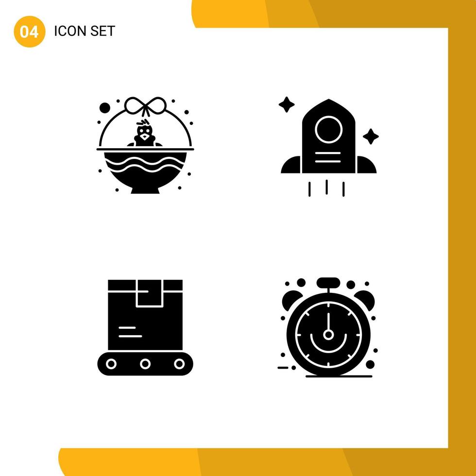 Modern Set of 4 Solid Glyphs Pictograph of basket factory holiday rocket shipping Editable Vector Design Elements