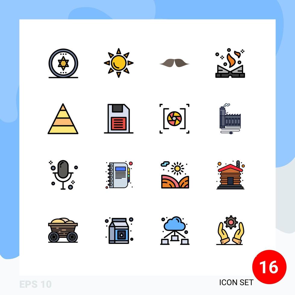 Flat Color Filled Line Pack of 16 Universal Symbols of structure career movember spell book literature Editable Creative Vector Design Elements
