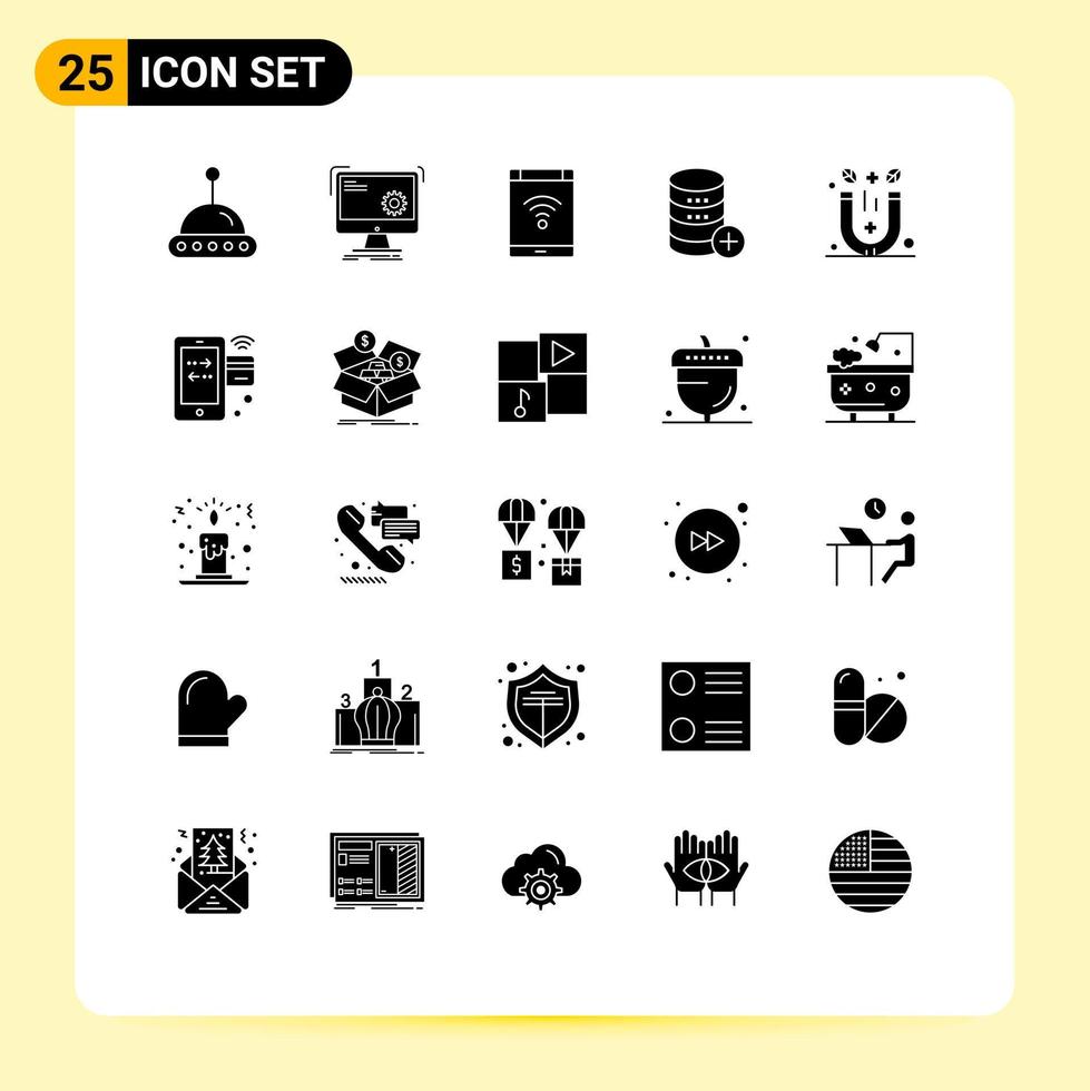 User Interface Pack of 25 Basic Solid Glyphs of add sal connection server smartphone Editable Vector Design Elements