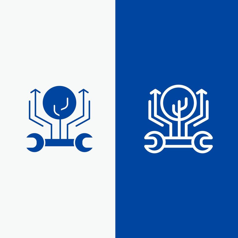 ingeniería de desarrollo pirateo de crecimiento línea de piratería y glifo icono sólido banner azul línea y glifo icono sólido banner azul vector