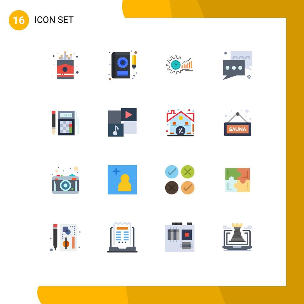 grupo de símbolos de iconos universales de 16 colores planos modernos de tendencias de chat mercado de tiempo de servicio paquete editable de elementos creativos de diseño de vectores