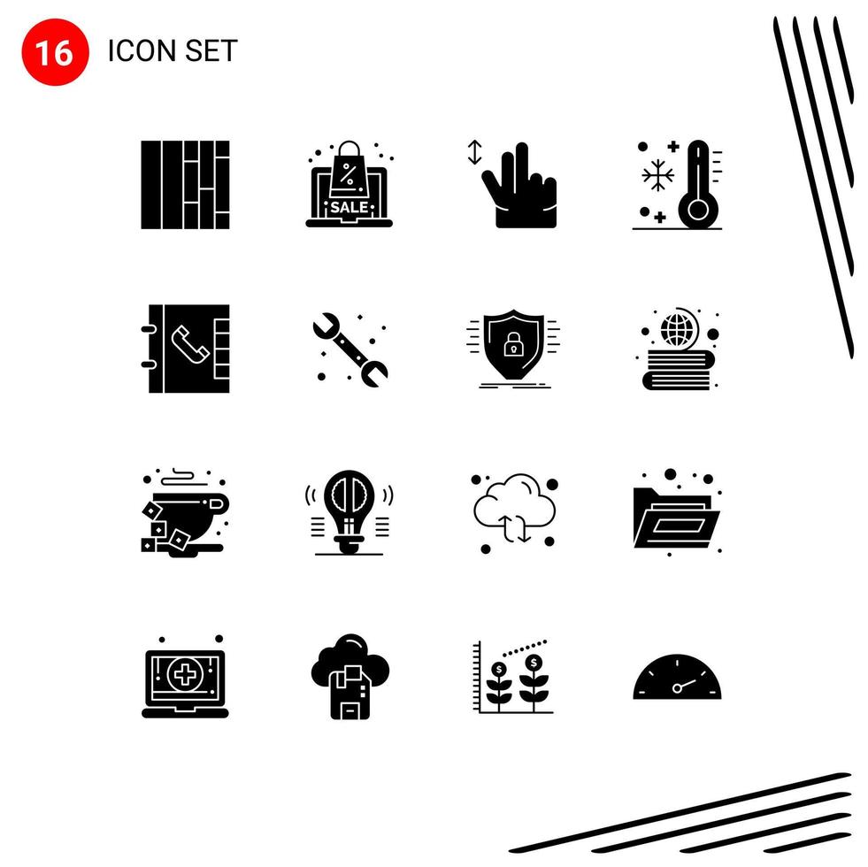 Set of 16 Modern UI Icons Symbols Signs for plumber phone swipe contacts temperature Editable Vector Design Elements
