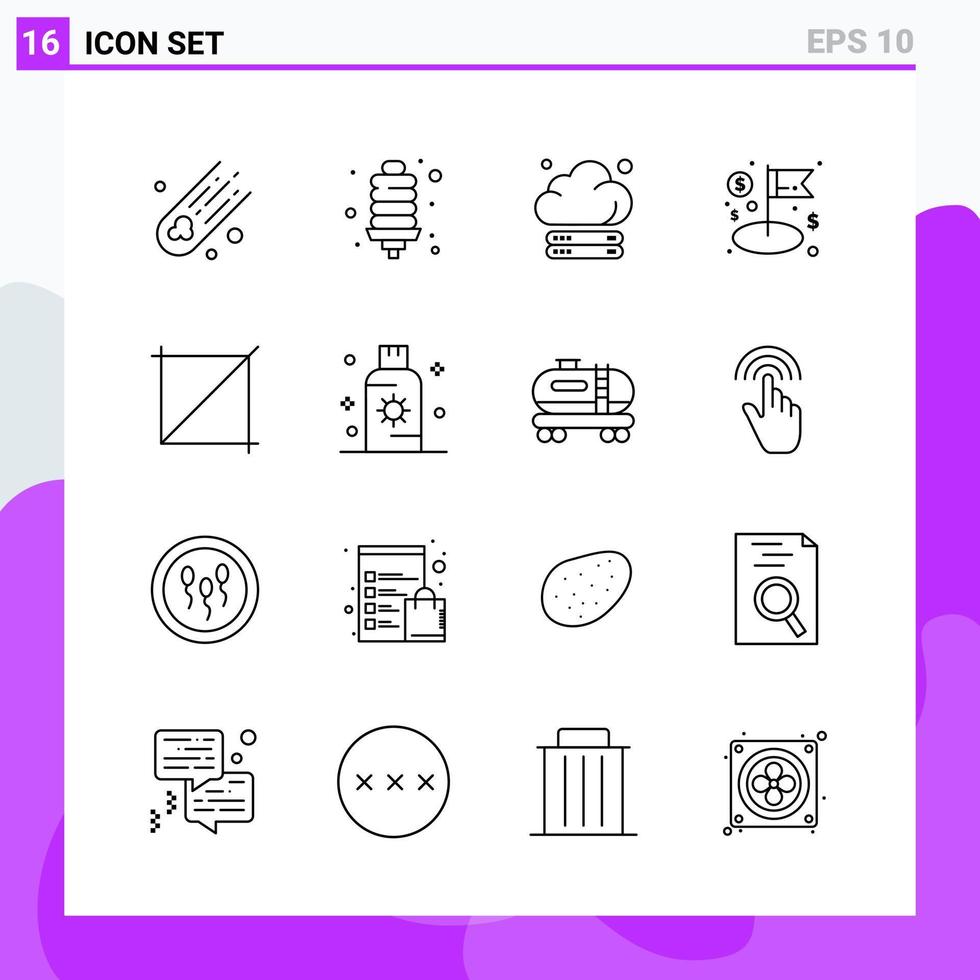 conjunto de 16 iconos en estilo de línea símbolos de contorno creativo para el diseño de sitios web y aplicaciones móviles signo de icono de línea simple aislado en fondo blanco 16 iconos fondo de vector de icono negro creativo