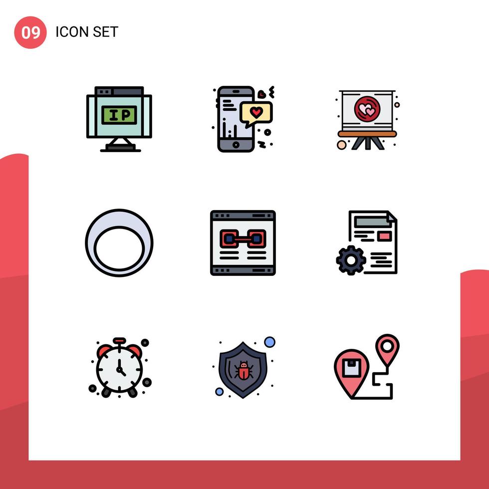 Set of 9 Modern UI Icons Symbols Signs for link jewelry heart fashion accessories Editable Vector Design Elements