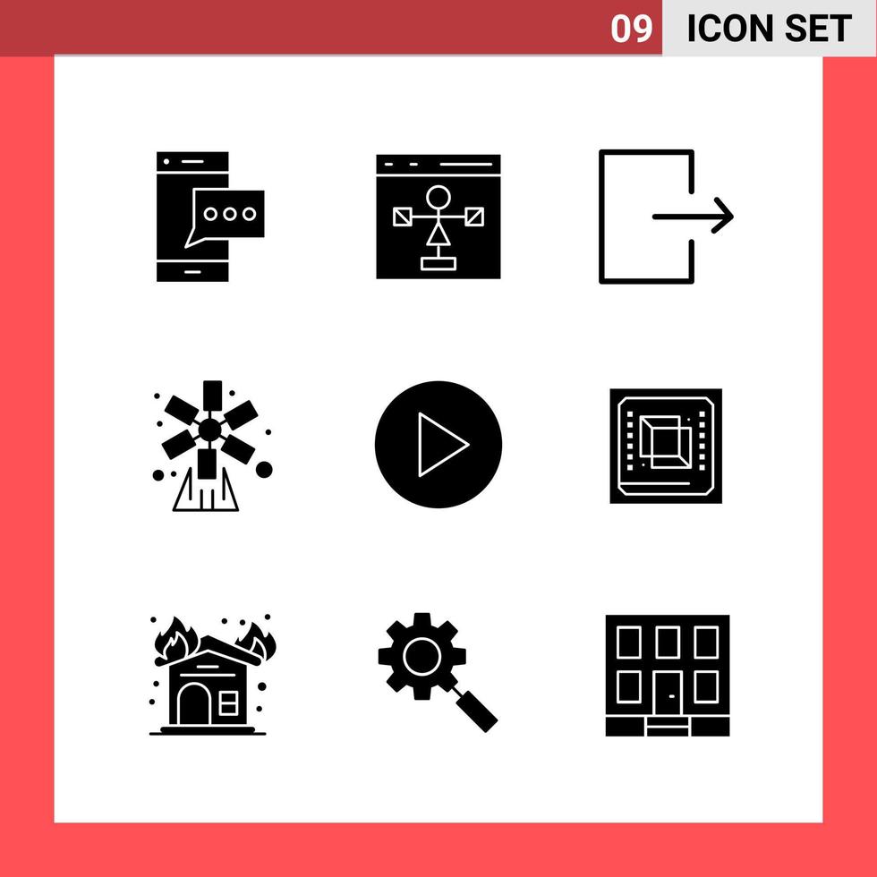 9 Icon Pack Solid Style Glyph Symbols on White Background Simple Signs for general designing Creative Black Icon vector background