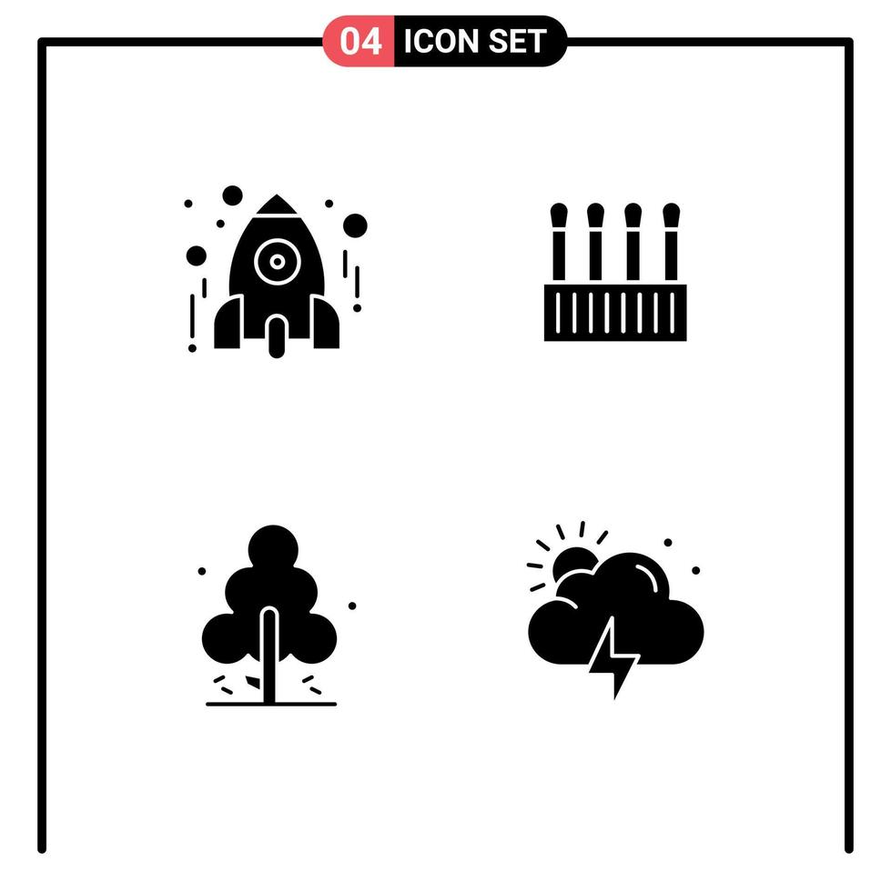Solid Glyph Pack of 4 Universal Symbols of education nature school buds spring Editable Vector Design Elements