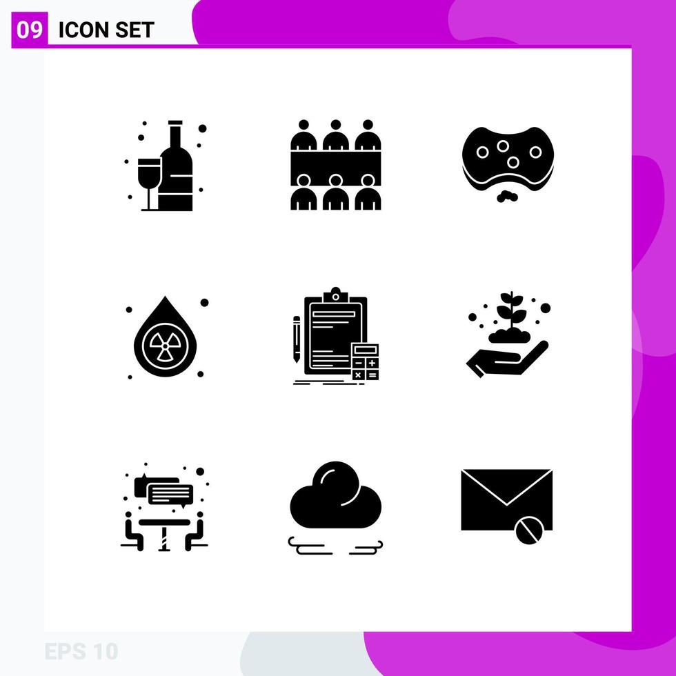 Modern Set of 9 Solid Glyphs Pictograph of banking pollution health environment clean Editable Vector Design Elements