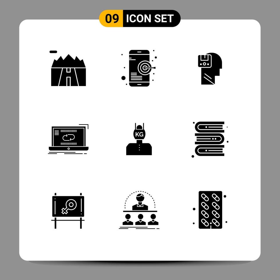 Group of 9 Solid Glyphs Signs and Symbols for synchronization link memory connection male Editable Vector Design Elements