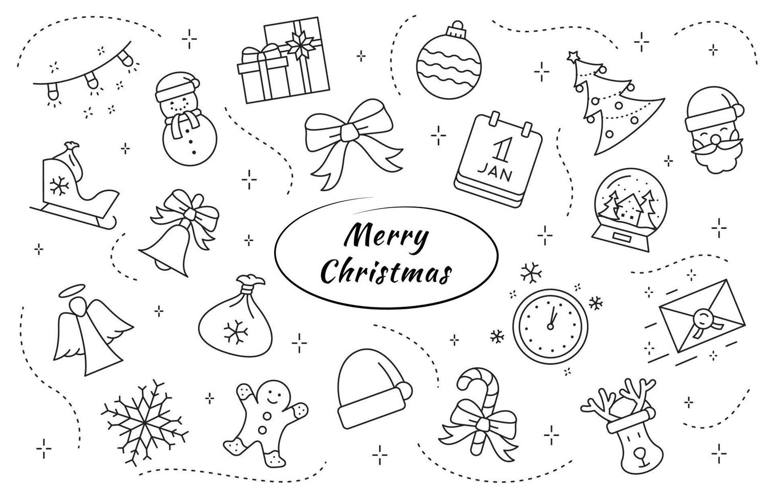 Christmas linear vector objects and elements set. Simple line signs.