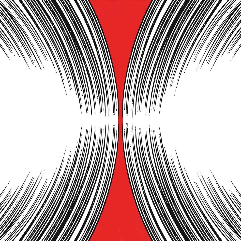 Two vintage cartoon outlined circle disk on bold red background vector isolated. Wallpaper with black brush pen or drawing pen like texture for album cover, fabric print, wrapping paper, and others.