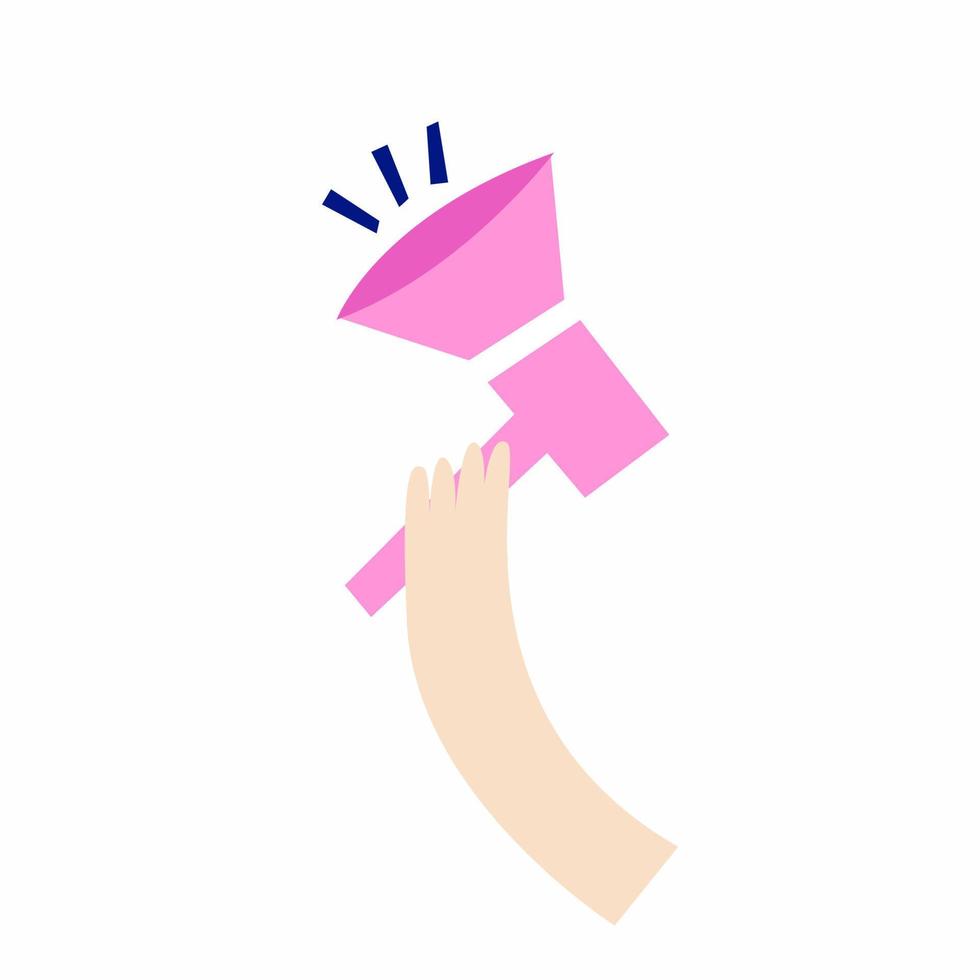 Hand with a loudspeaker. Animal rights day vector card with hand and pink loudspeaker. Protest and activism card