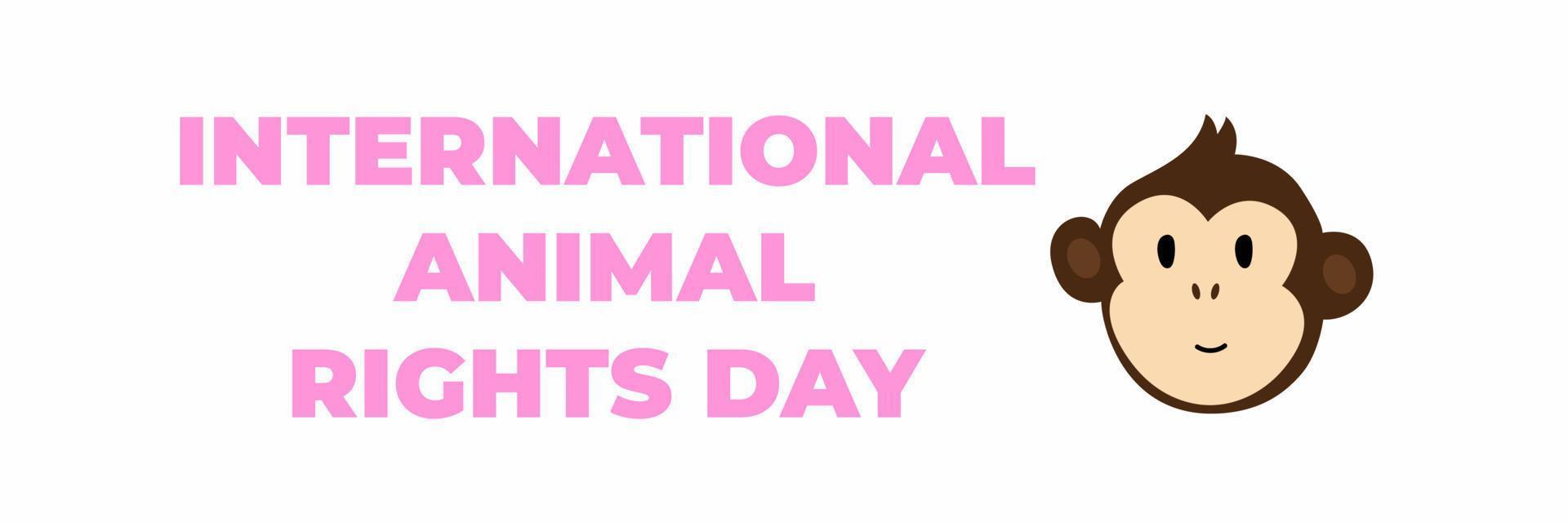 Animal rights day vector web banner with white background. International day of animal rights concept. Cute monkey on banner flat vector illustration