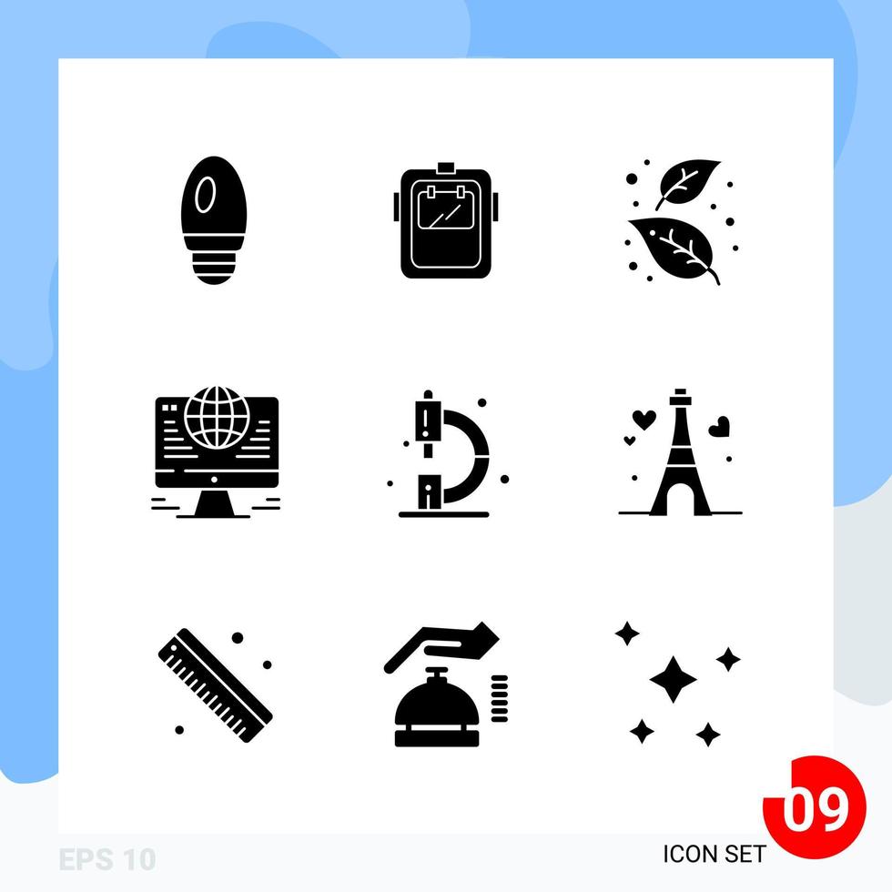 Modern Pack of 9 Icons Solid Glyph Symbols isolated on White Backgound for Website designing vector