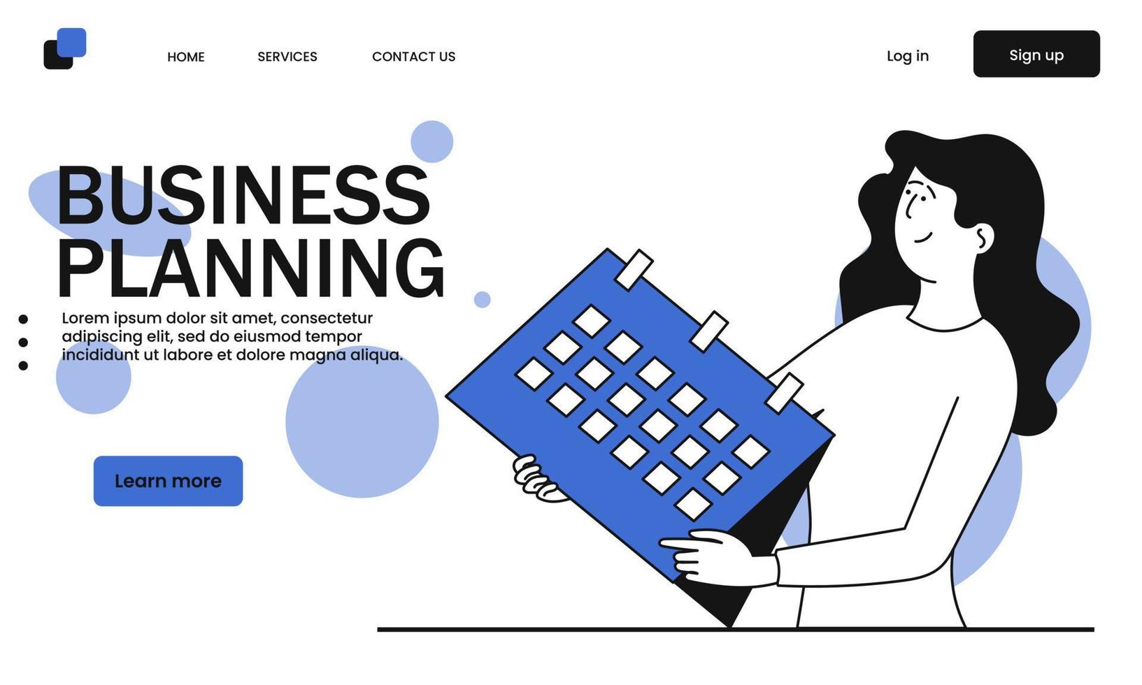 Business planning and woman holding calendar vector illustration concept. Strategy marketing plan and finance schedule. Planning project and market organization. Workflow process and online trend