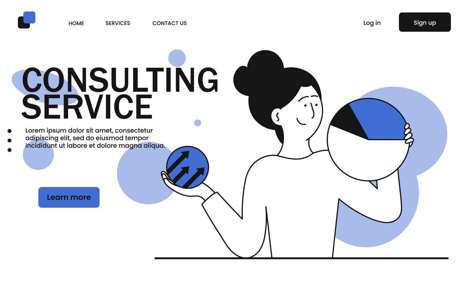 Consulting service and business support vector illustration concept. Online help and internet consultant. Success consultation and operator assistance. Woman expert and feedback experience.