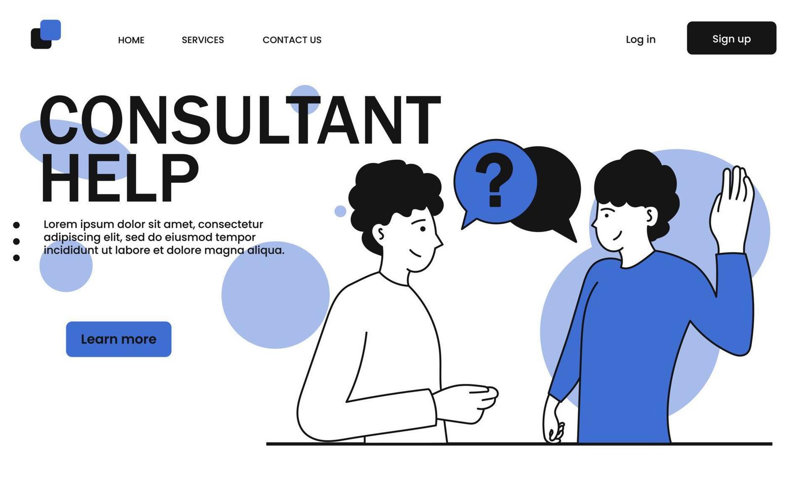 Consultant help and people talking vector illustration concept. Business support service and customer communication. Professional advice and expert consultation. Marketing consult and online helpdesk