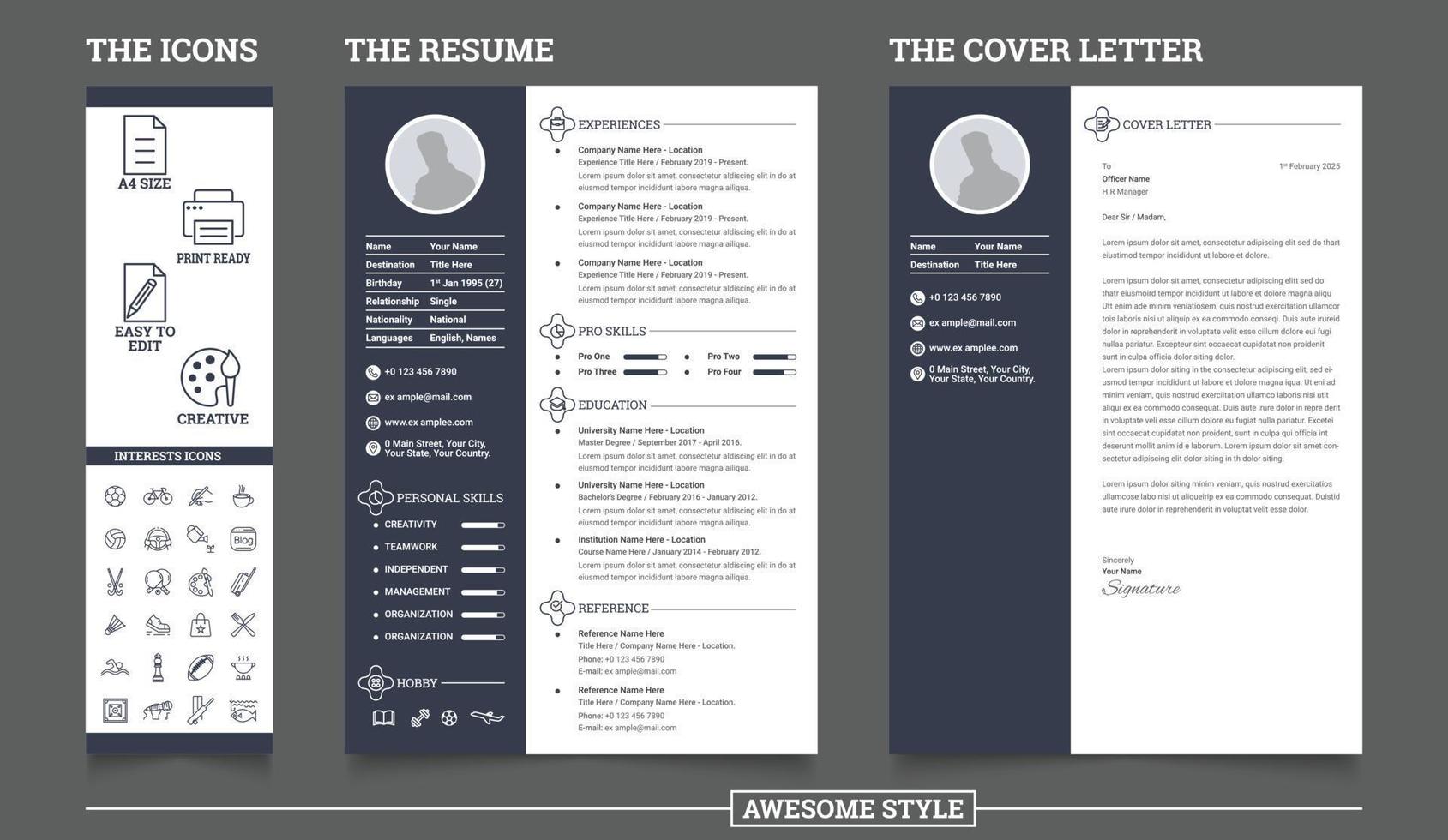 Stylish Resume CV Template with Cover Letter vector