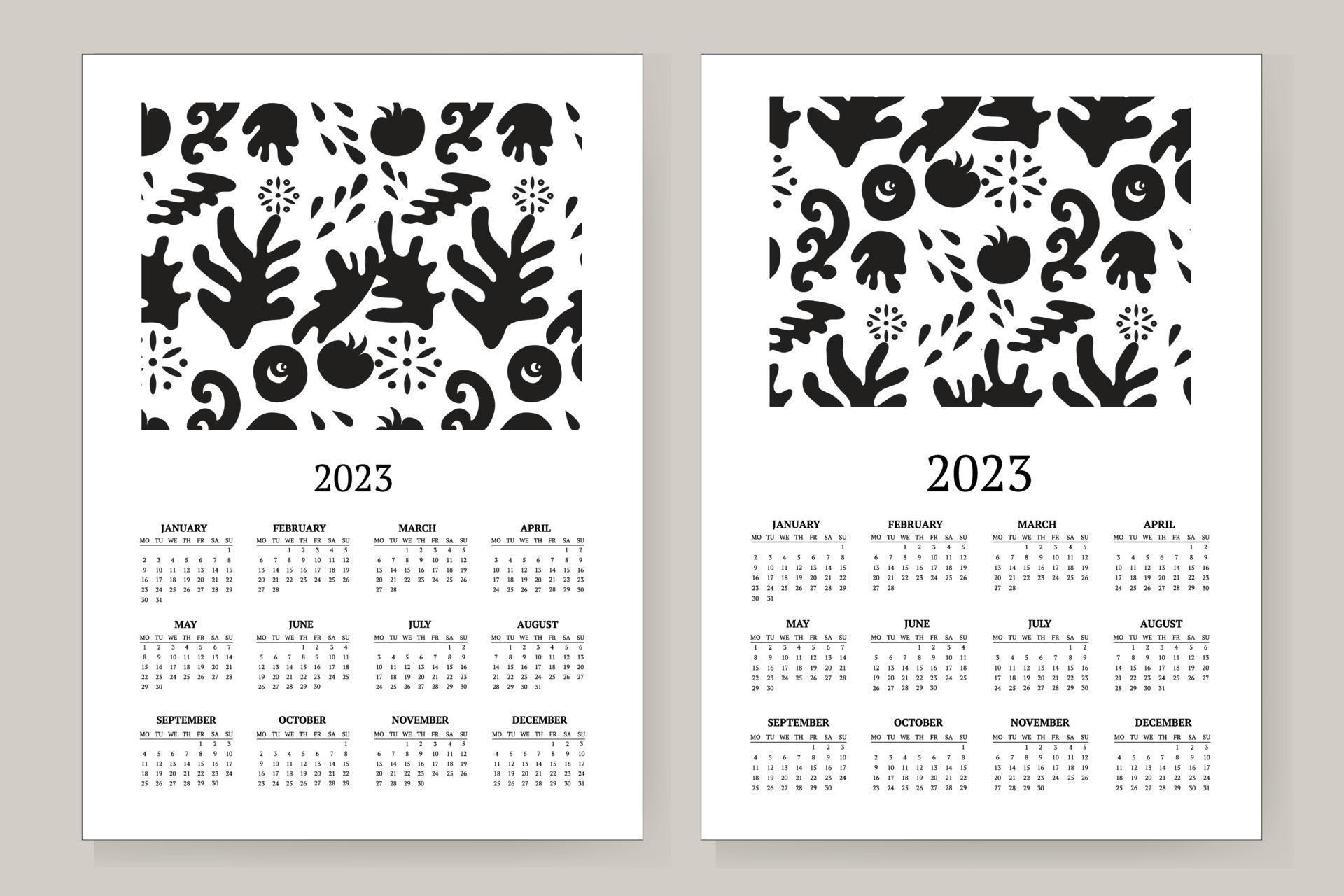 Wall calendar 2023 year. Minimal contemporary art calendar planner