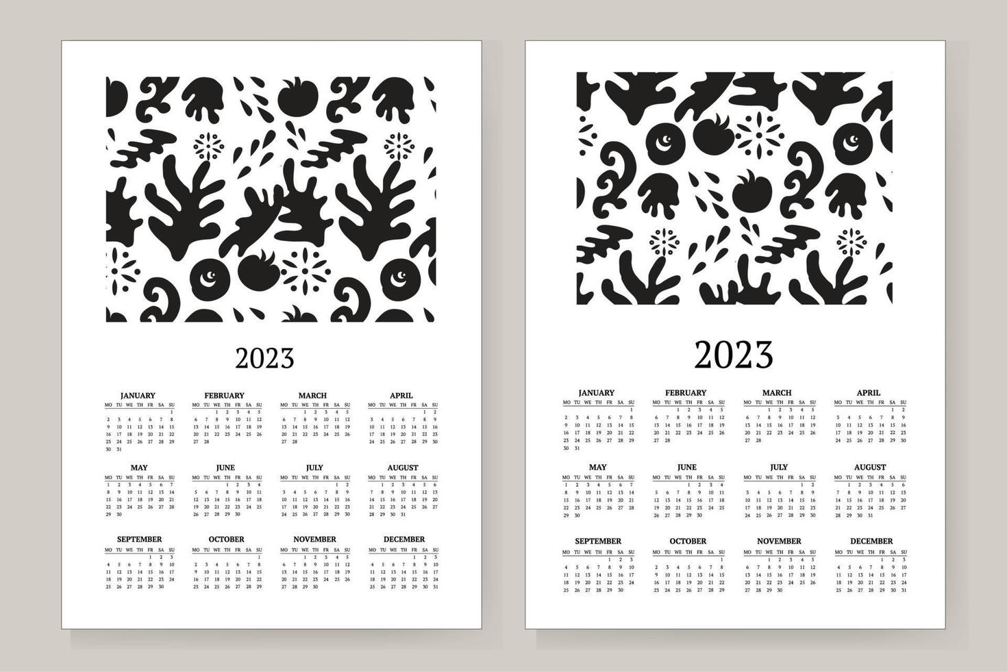 Wall calendar 2023 year. Minimal contemporary art calendar planner, abstract organizer. Vector illustration